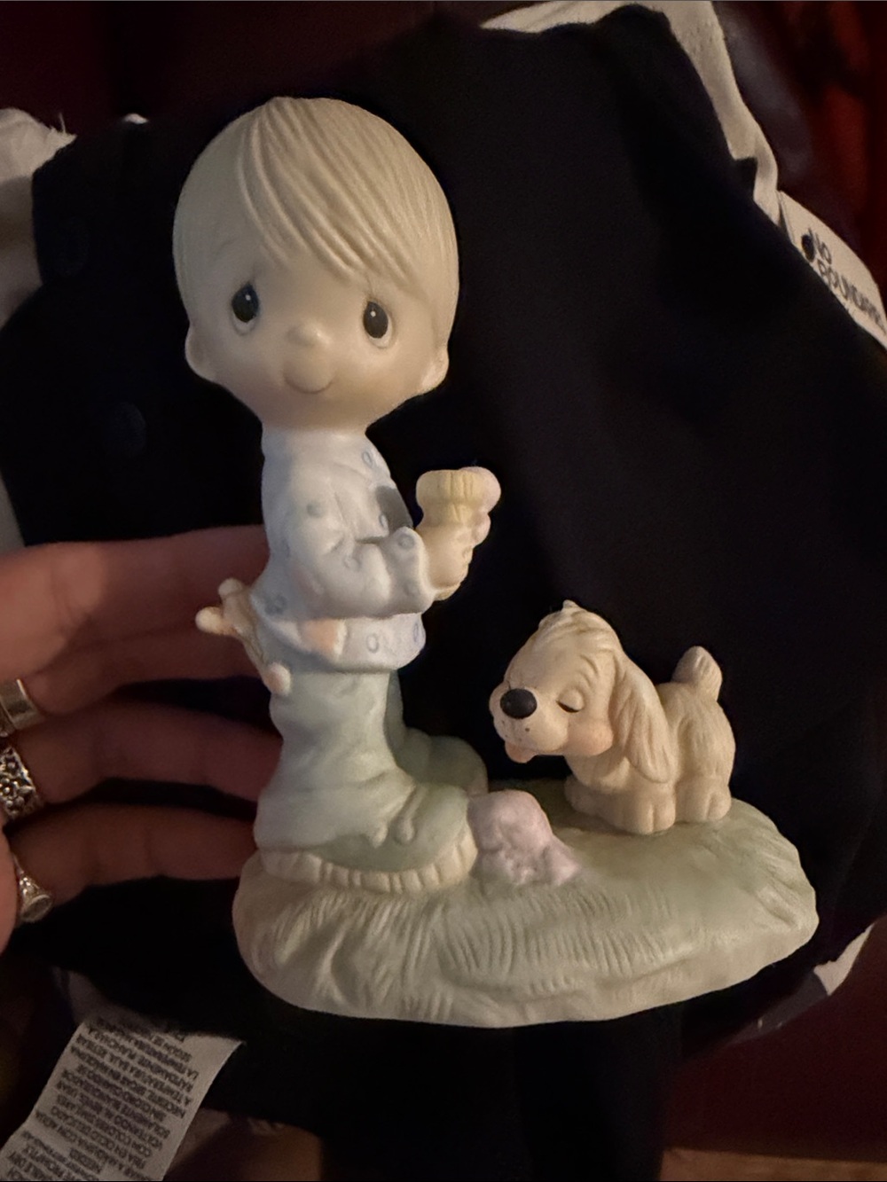 Precious Moments Boy and Puppy Figurine in Soft Cream and Light Blue